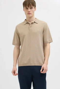 Hot JJ REBEL Callum Knit Polo - Herre Polo T-Shirt Sand