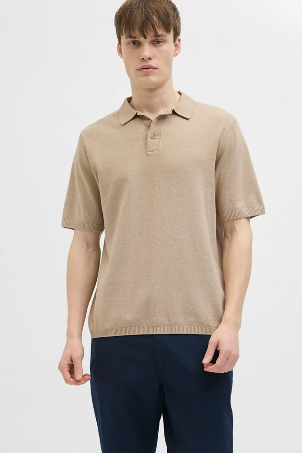 Hot JJ REBEL Callum Knit Polo - Herre Polo T-Shirt Sand
