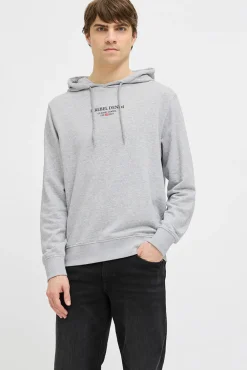 Clearance JJ REBEL Jeans Rebel Print Sweat Hood - Herre Sweatshirt Grå