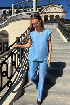 New Fabrin Copenhagen Lyocell Top 25, W. - Dame T-Shirt Blå