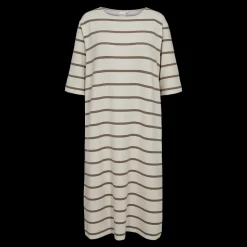 New Fabrin Copenhagen Sweat Dress AOP Stripe 25, W. - Dame Kjole Sand